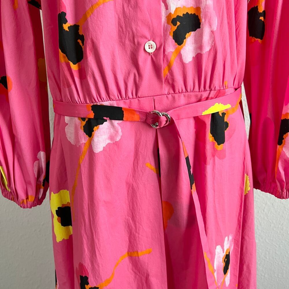 Piazza Sempione Milano Pink Floral Poplin Midi Dress Women's IT 48 US 12 Belted - Picture 4 of 15